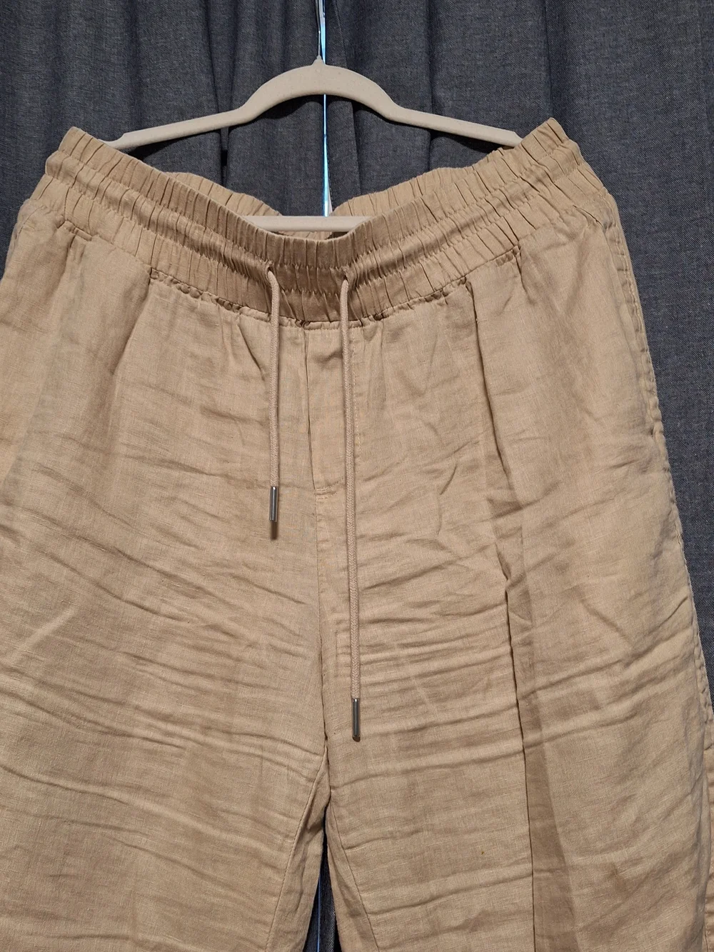 Quince Relaxed Drawstring 100% Linen Pants - Beige Size XL